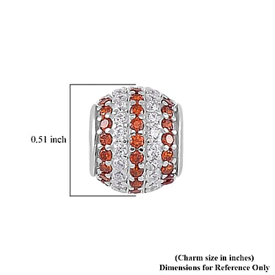 Simulated Orange and White Diamond Charm in Rhodium Over Sterling Silver