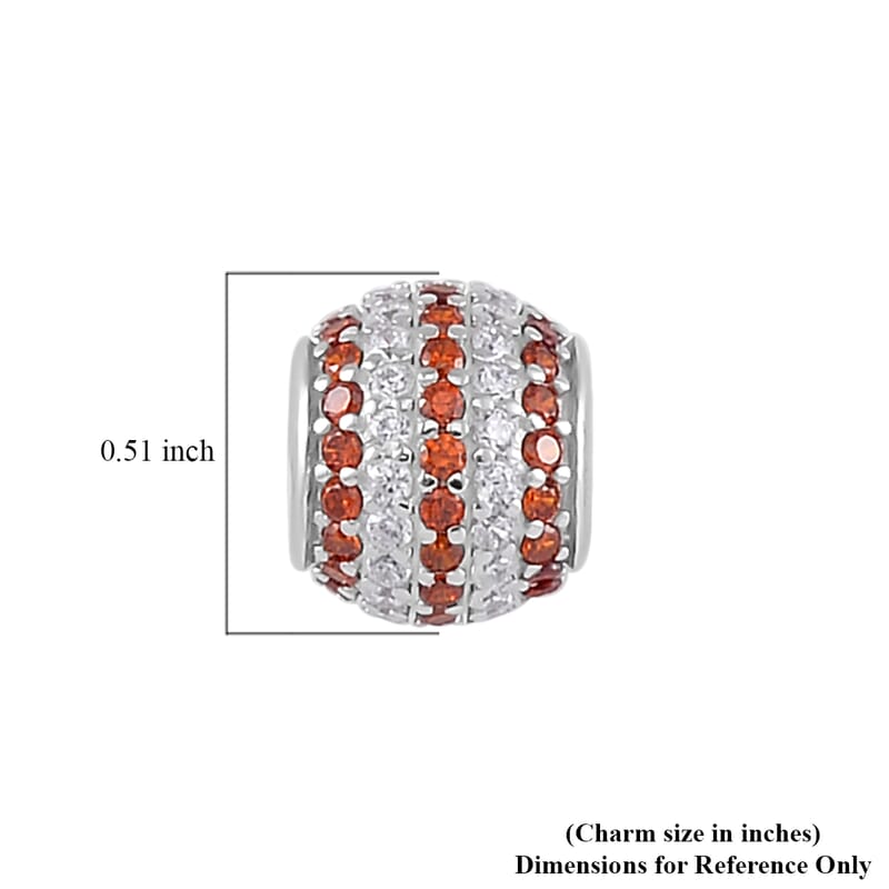 Simulated Orange and White Diamond Charm in Rhodium Over Sterling Silver