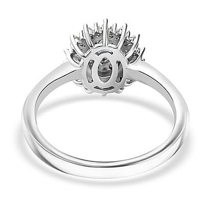 Premium Pirineu Lagoon Tourmaline and Diamond Sunrays Ring in Rhodium Over Sterling Silver (Size 10.0) 0.55 ctw