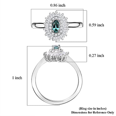 Premium Pirineu Lagoon Tourmaline and Diamond Sunrays Ring in Rhodium Over Sterling Silver (Size 10.0) 0.55 ctw