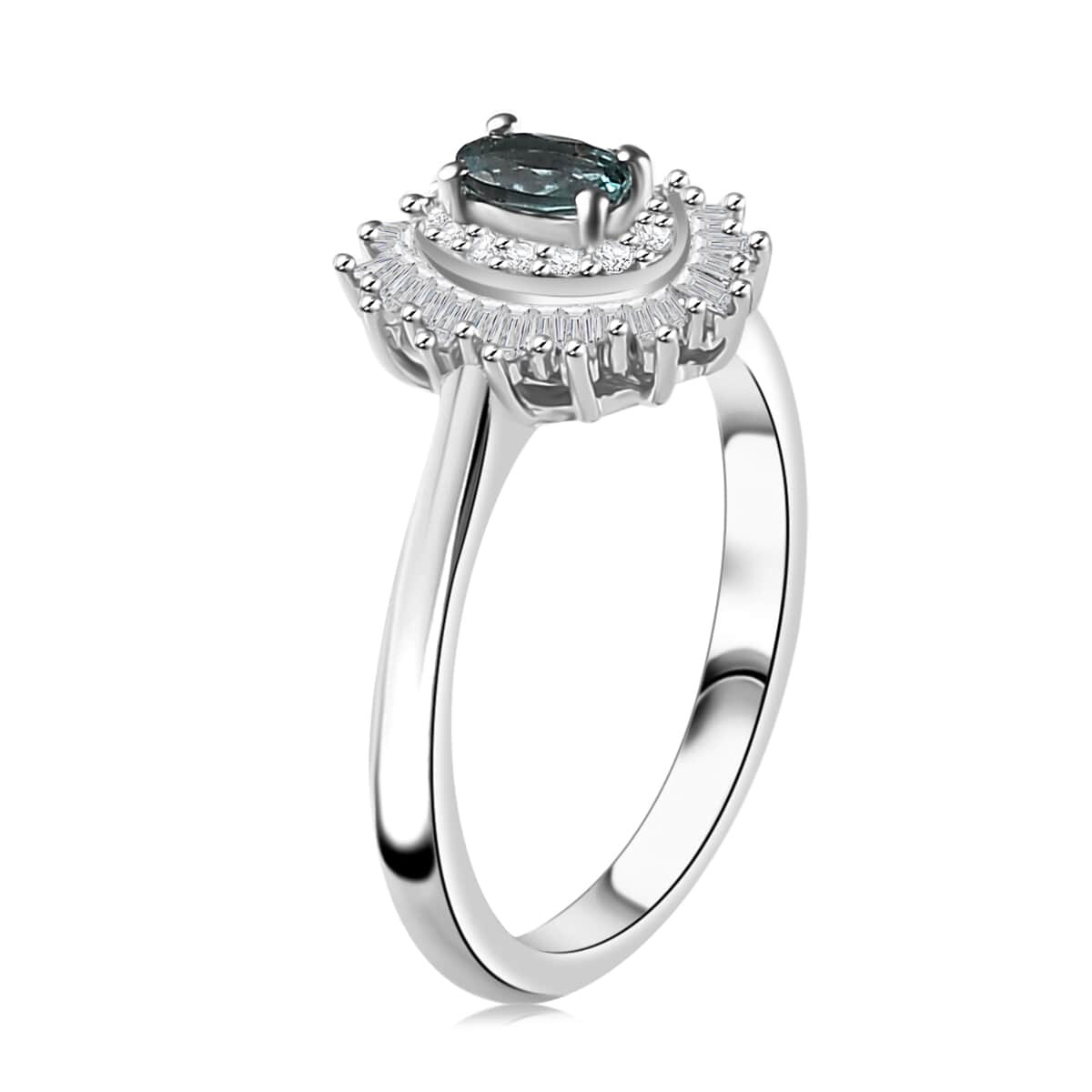 Premium Pirineu Lagoon Tourmaline, Diamond (0.31 cts) Sunrays Ring in Rhodium Over Sterling Silver (Size 6.0) 0.55 ctw image number 3