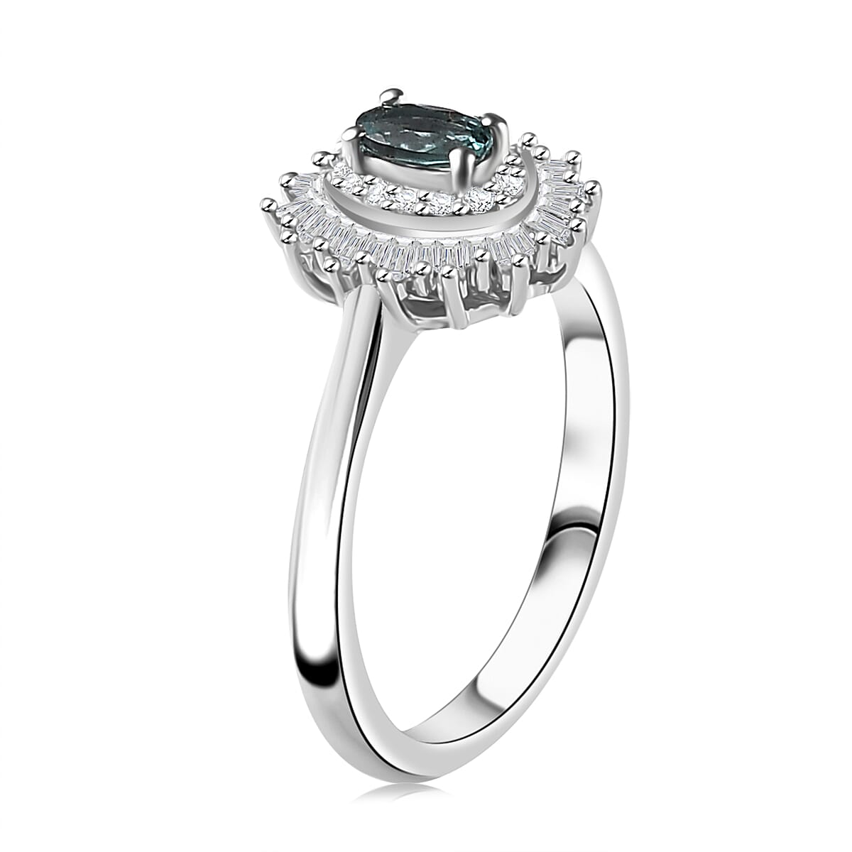 Premium Pirineu Lagoon Tourmaline and Diamond Sunrays Ring in Rhodium Over Sterling Silver (Size 7.0) 0.55 ctw image number 3