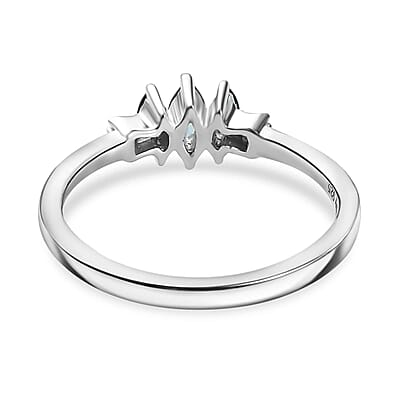 Premium Pirineu Lagoon Tourmaline and Diamond 3 Stone Ring in Rhodium Over Sterling Silver (Size 10.0) 0.30 ctw