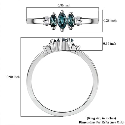 Premium Pirineu Lagoon Tourmaline and Diamond 3 Stone Ring in Rhodium Over Sterling Silver (Size 10.0) 0.30 ctw