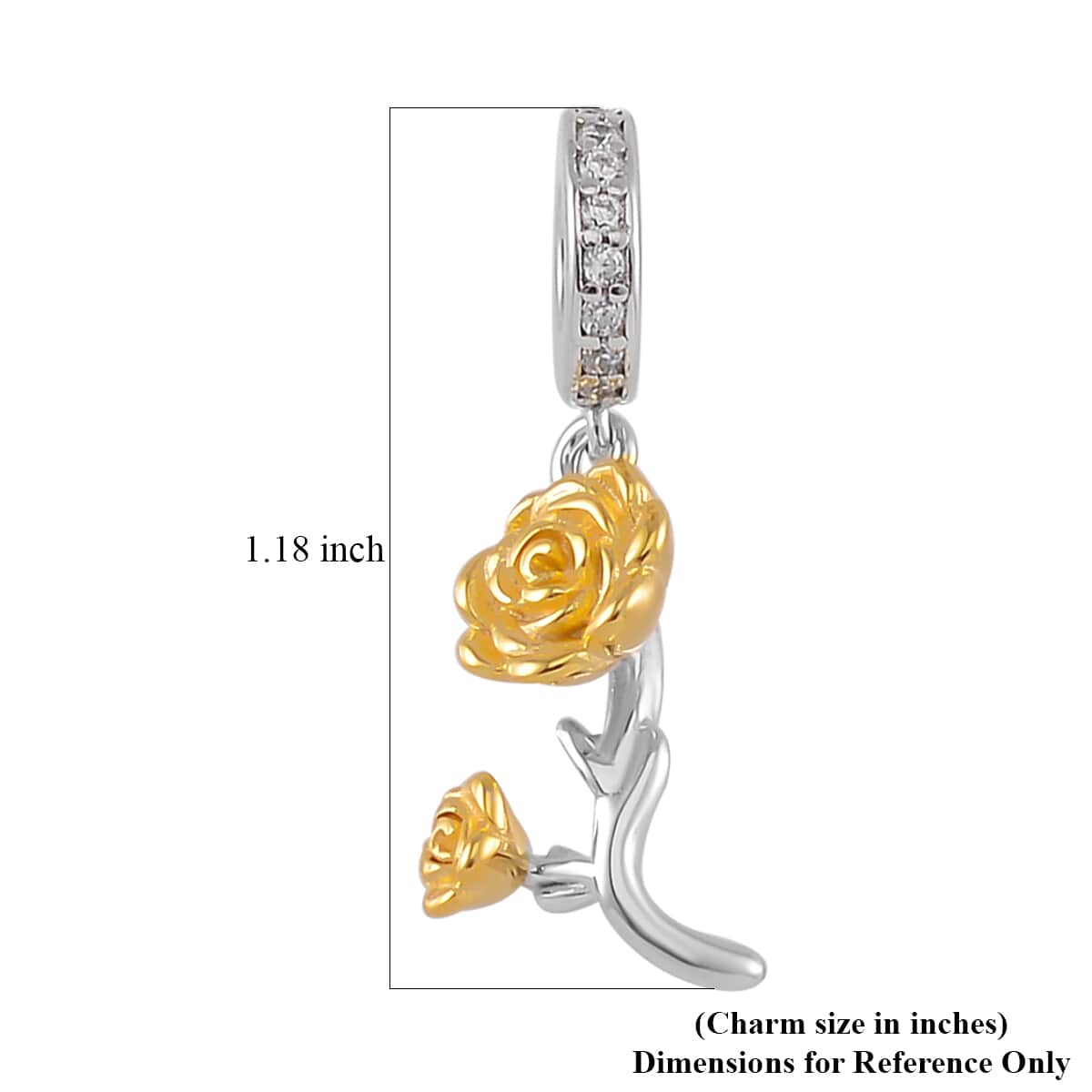 Simulated Diamond and Enameled Rose Charm in 14K Yellow Gold Over Sterling Silver image number 4