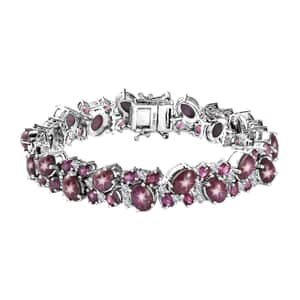 Indian Star Ruby and Multi Gemstone Bracelet in Platinum Over Sterling Silver (6.75 In) 41.25 ctw