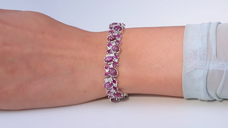 Premium Indian Star Ruby and Multi Gemstone Bracelet in Platinum Over Sterling Silver (6.75 In) 41.25 ctw