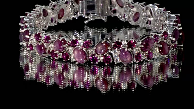 Premium Indian Star Ruby and Multi Gemstone Bracelet in Platinum Over Sterling Silver (6.75 In) 41.25 ctw