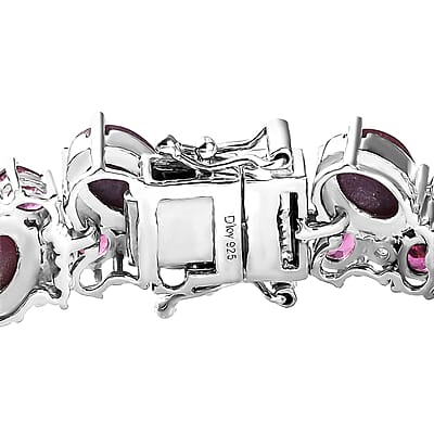 Indian Star Ruby and Multi Gemstone Bracelet in Platinum Over Sterling Silver (6.75 In) 41.25 ctw