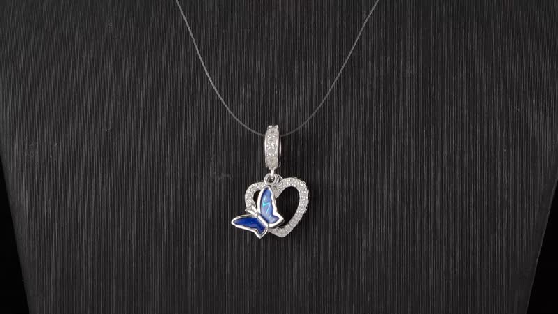 Simulated Diamond and Enameled Charm in Rhodium Over Sterling Silver