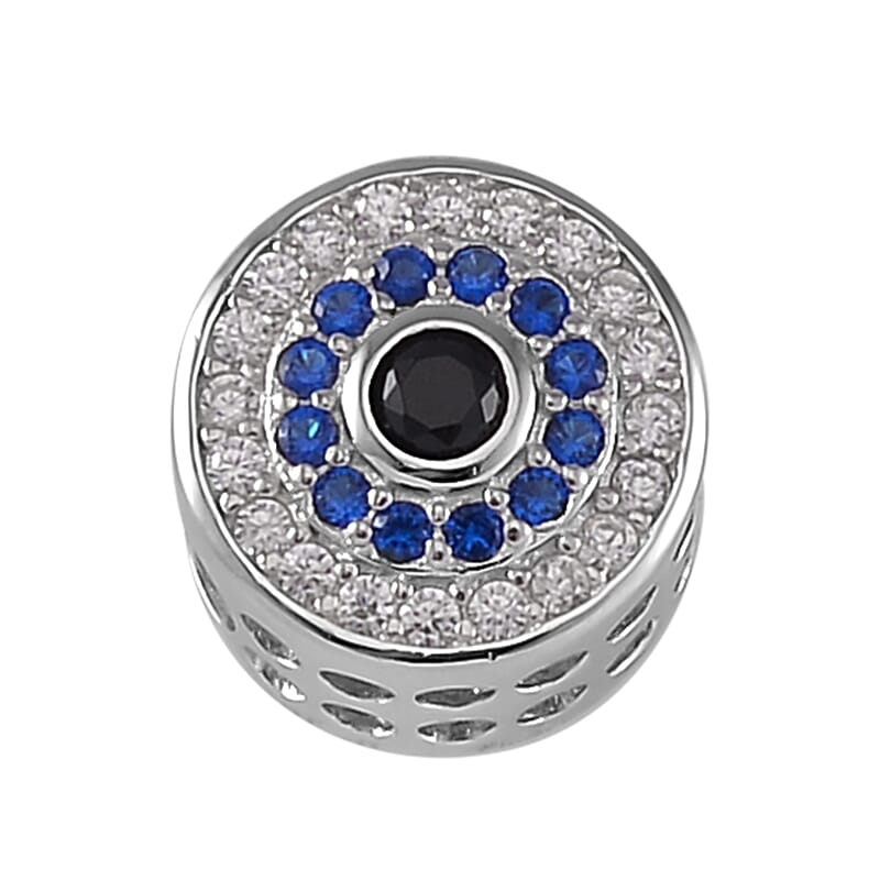 Simulated Multi Color Diamond Charm in Rhodium Over Sterling Silver