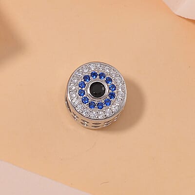 Simulated Multi Color Diamond Charm in Rhodium Over Sterling Silver