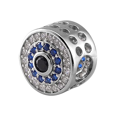 Simulated Multi Color Diamond Charm in Rhodium Over Sterling Silver