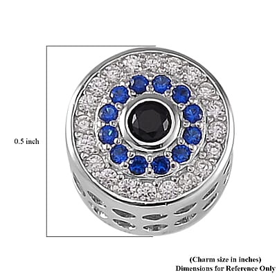 Simulated Multi Color Diamond Charm in Rhodium Over Sterling Silver