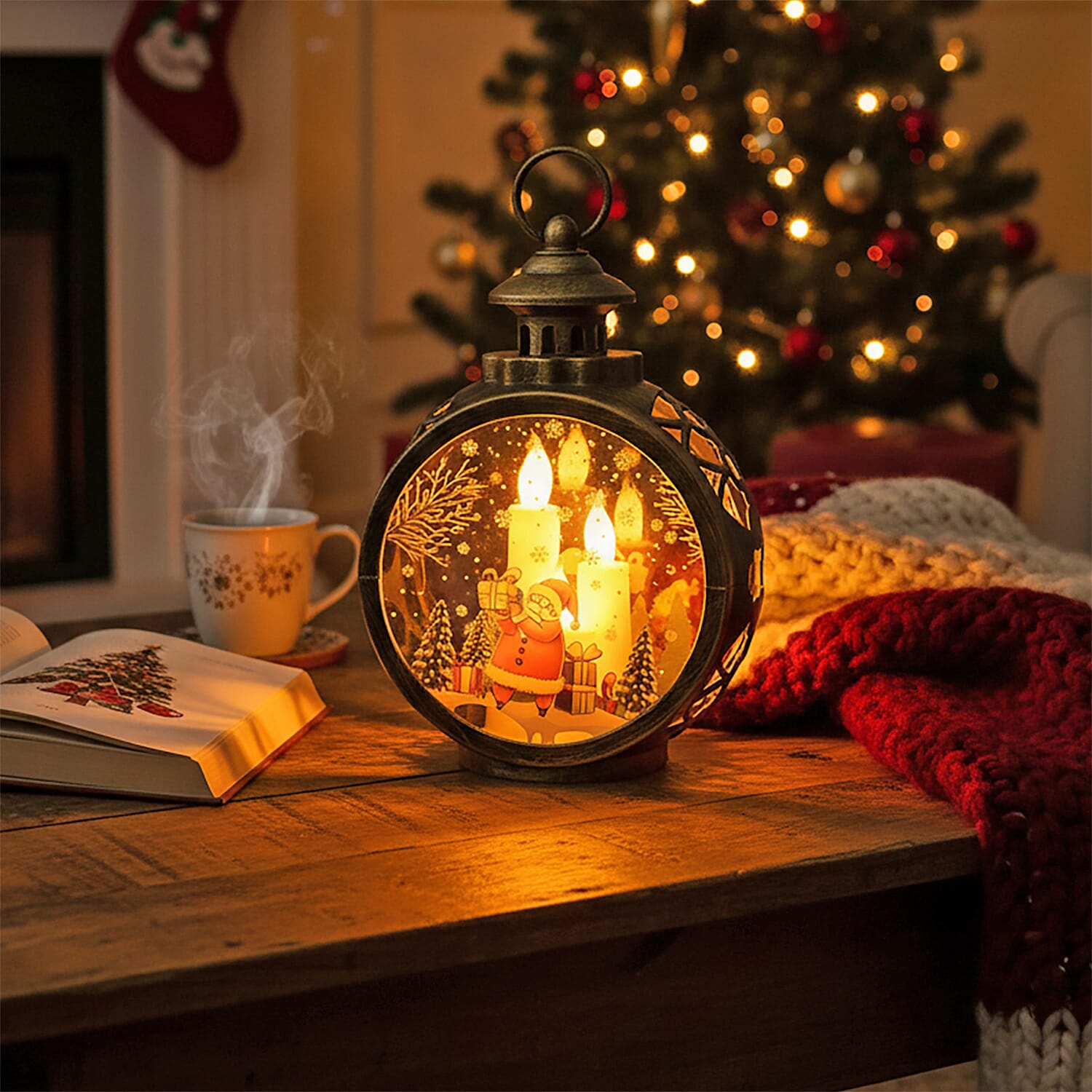 Livmore Golden Hanging Lantern Desk Decor with LED Light (3xAAA Not Included)