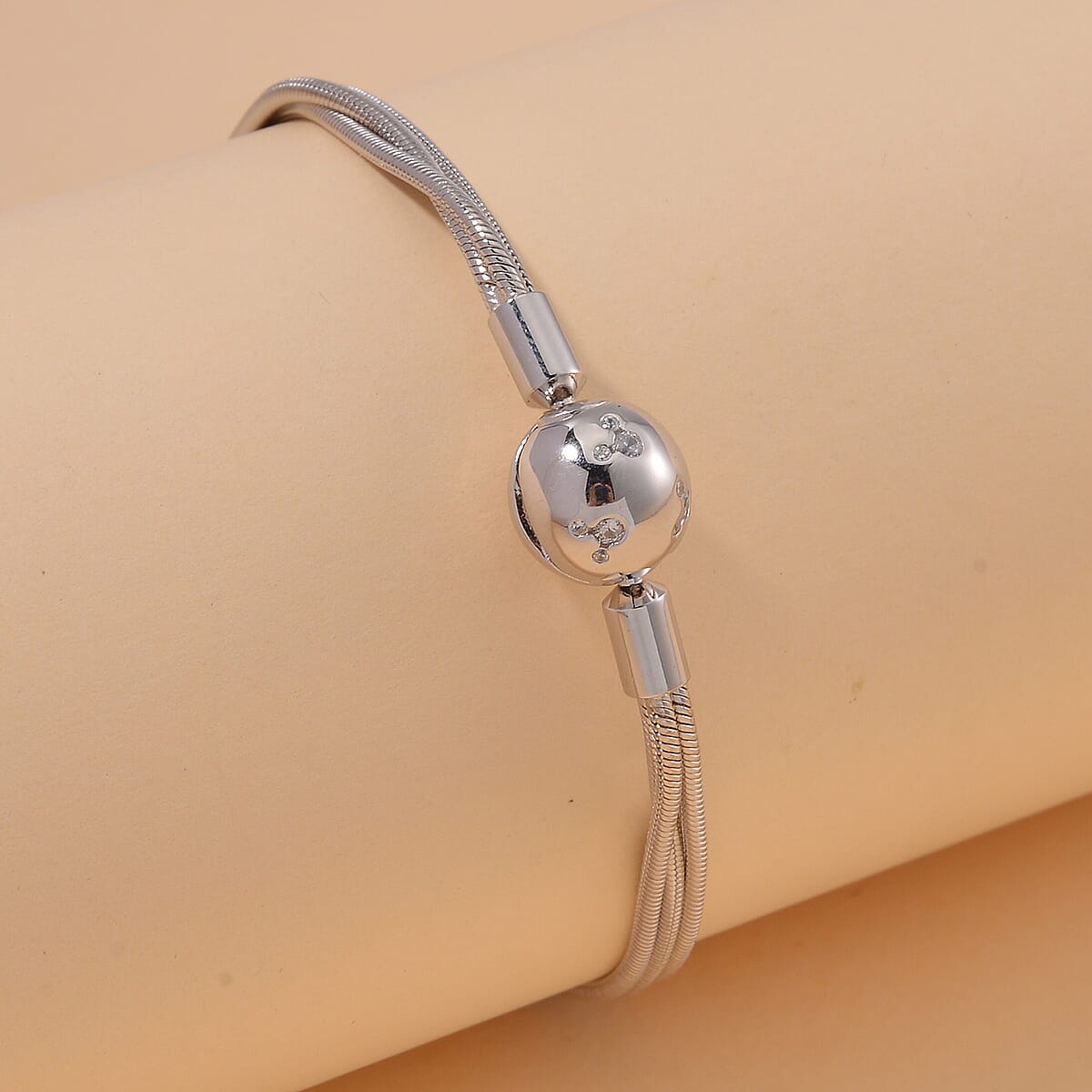 Simulated Diamond Bracelet in Rhodium Over Sterling Silver (7.25 In) 0.10 ctw image number 1