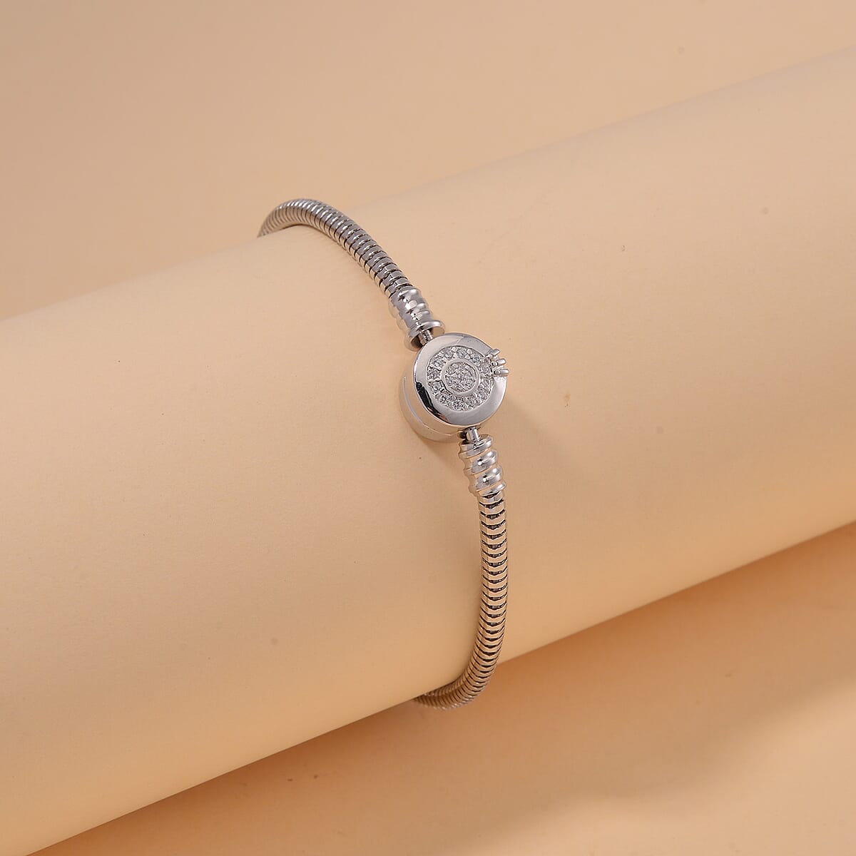 Simulated Diamond Bracelet in Rhodium Over Sterling Silver (7.25 In) image number 1