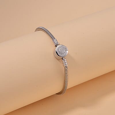 Simulated Diamond Bracelet in Rhodium Over Sterling Silver (7.25 In)