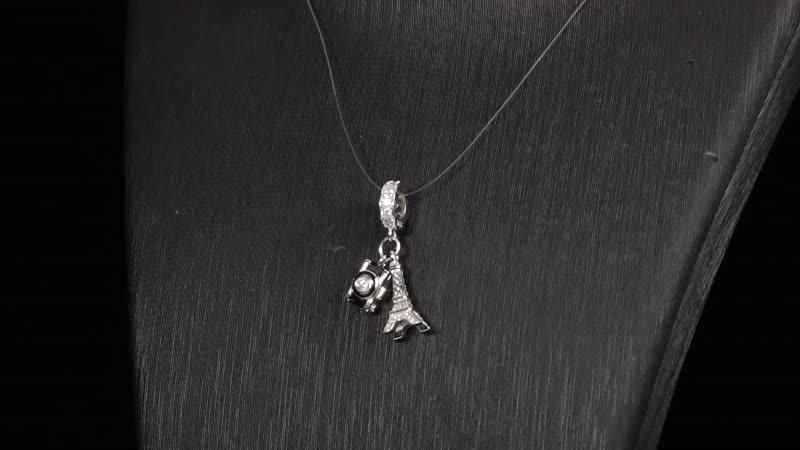 Simulated Diamond Charm in Rhodium Over Sterling Silver