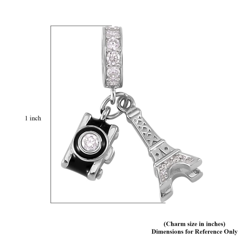 Simulated Diamond Charm in Rhodium Over Sterling Silver