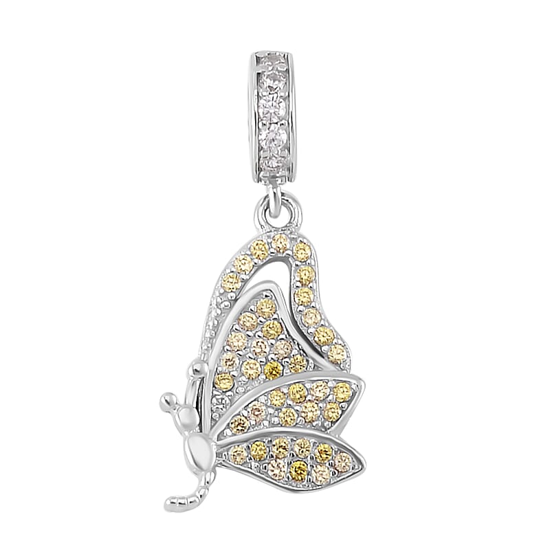 Simulated Yellow and White Diamond Charm in Rhodium Over Sterling Silver 0.50 ctw