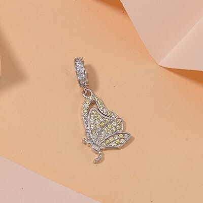Simulated Yellow and White Diamond Charm in Rhodium Over Sterling Silver 0.50 ctw