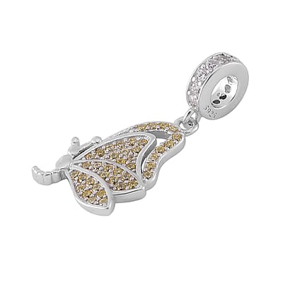 Simulated Yellow and White Diamond Charm in Rhodium Over Sterling Silver 0.50 ctw