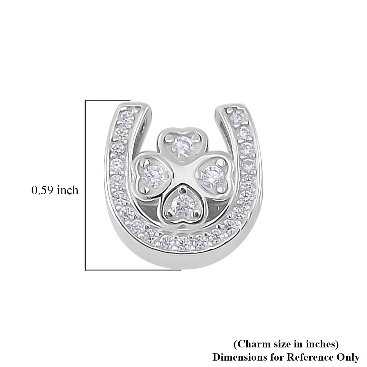 Simulated Diamond U-shaped Four Leaf Clover Charm in Rhodium Over Sterling Silver
