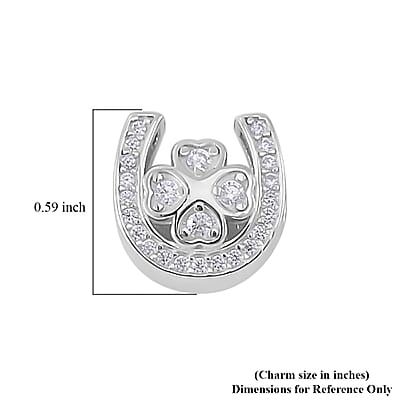 Simulated Diamond U-shaped Four Leaf Clover Charm in Rhodium Over Sterling Silver