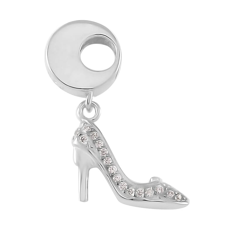 Simulated Diamond High Heels Charm in Rhodium Over Sterling Silver
