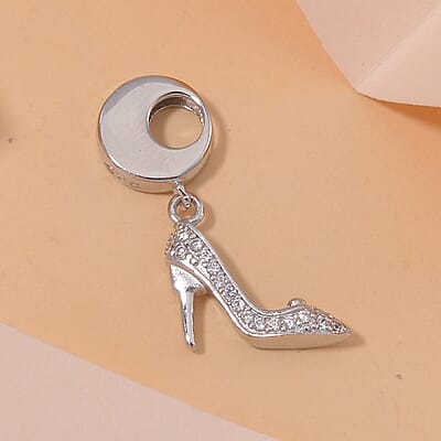 Simulated Diamond High Heels Charm in Rhodium Over Sterling Silver
