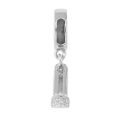 Simulated Diamond High Heels Charm in Rhodium Over Sterling Silver