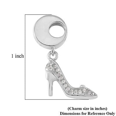 Simulated Diamond High Heels Charm in Rhodium Over Sterling Silver