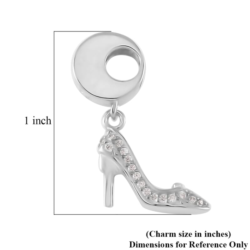 Simulated Diamond High Heels Charm in Rhodium Over Sterling Silver