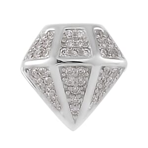 Simulated Diamond Full of Diamond Charm in Rhodium Over Sterling Silver