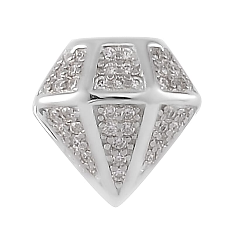 Simulated Diamond Full of Diamond Charm in Rhodium Over Sterling Silver