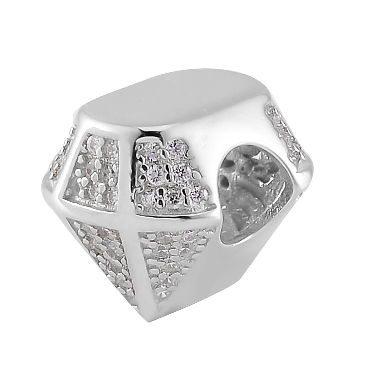 Simulated Diamond Full of Diamond Charm in Rhodium Over Sterling Silver