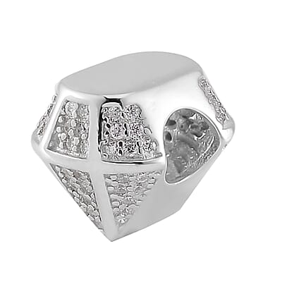 Simulated Diamond Full of Diamond Charm in Rhodium Over Sterling Silver