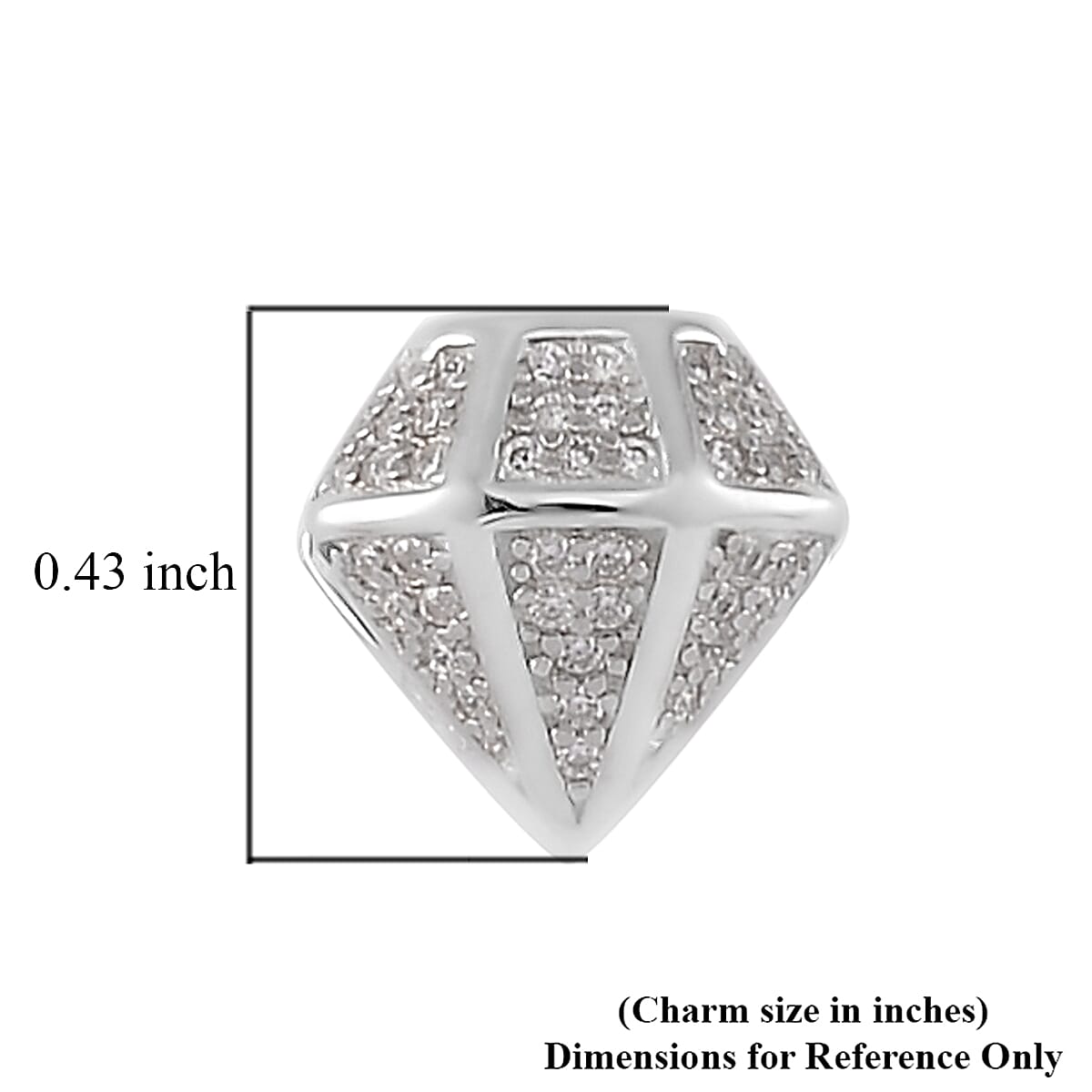 Simulated Diamond Full of Diamond Charm in Rhodium Over Sterling Silver