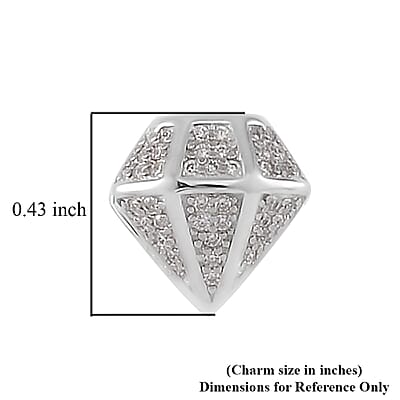 Simulated Diamond Full of Diamond Charm in Rhodium Over Sterling Silver