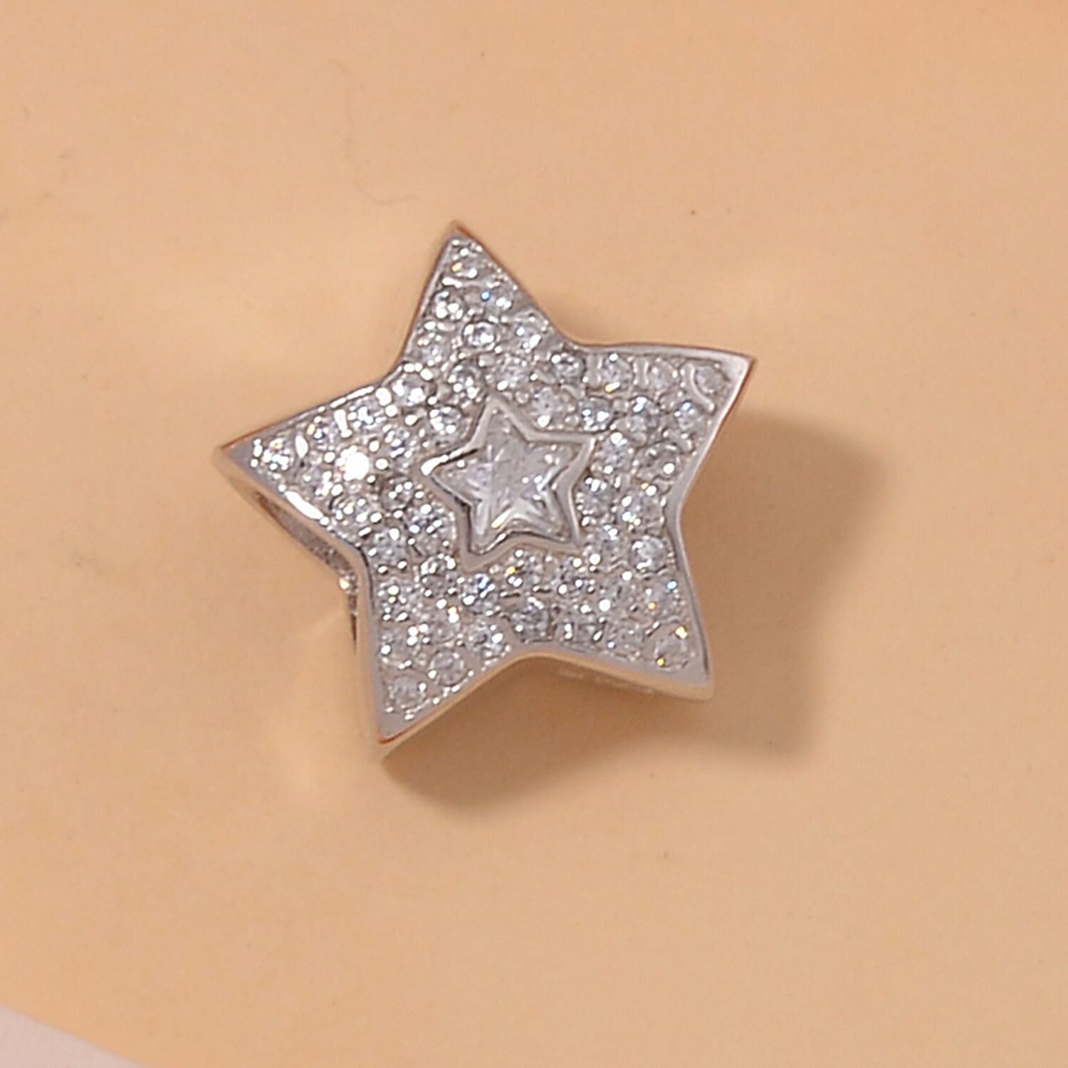 Simulated Diamond Star Charm in Rhodium Over Sterling Silver