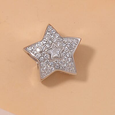 Simulated Diamond Star Charm in Rhodium Over Sterling Silver