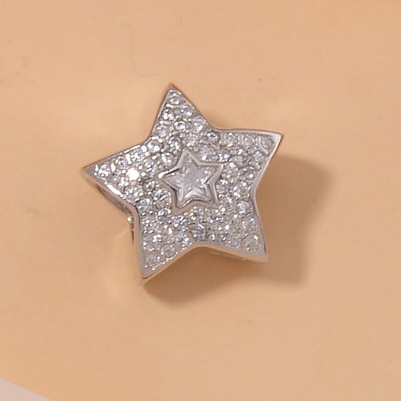 Simulated Diamond Star Charm in Rhodium Over Sterling Silver