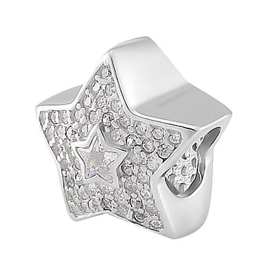 Simulated Diamond Star Charm in Rhodium Over Sterling Silver