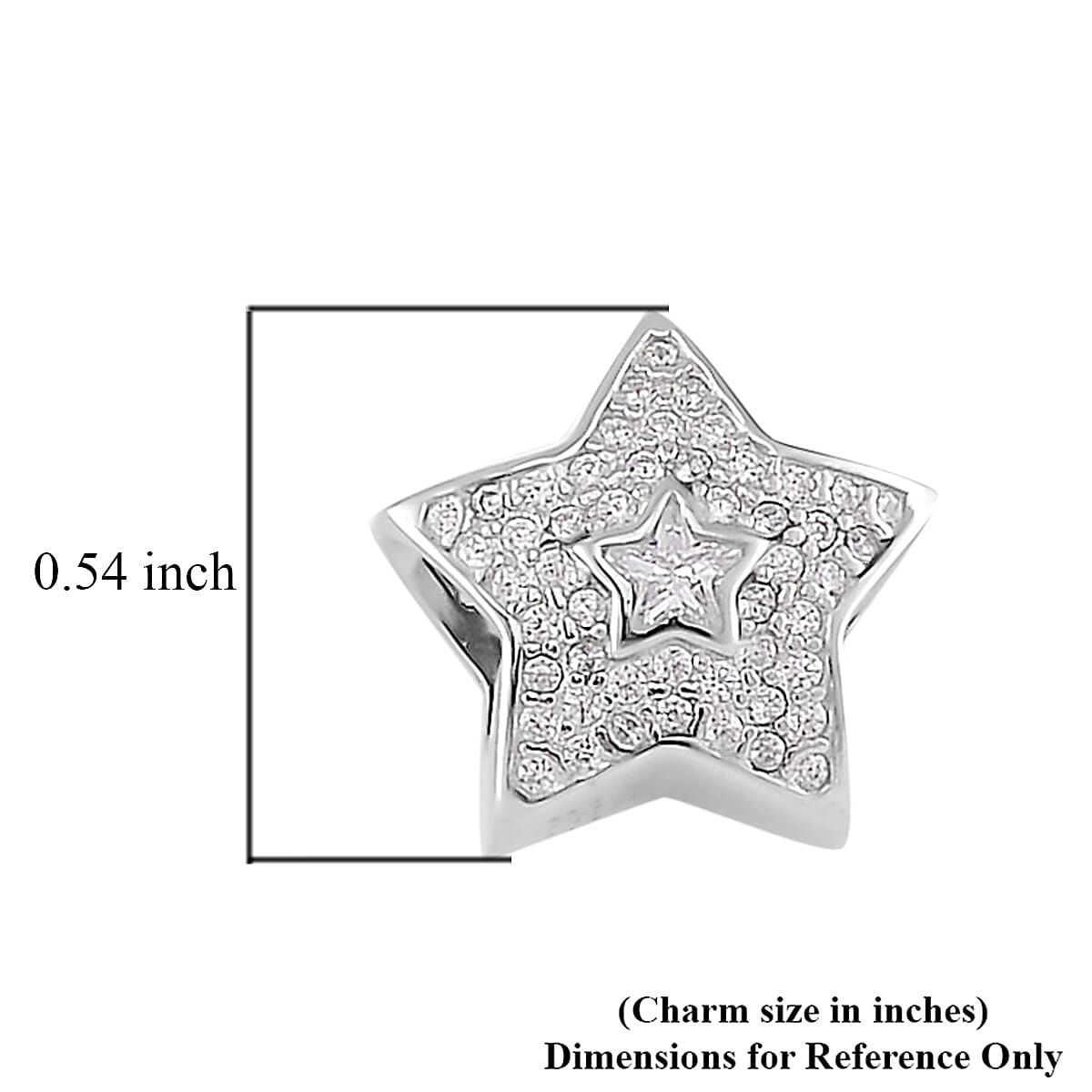 Simulated Diamond Star Charm in Rhodium Over Sterling Silver
