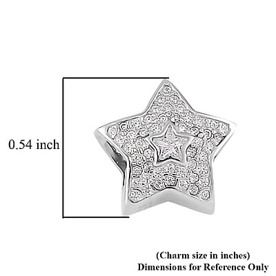 Simulated Diamond Star Charm in Rhodium Over Sterling Silver