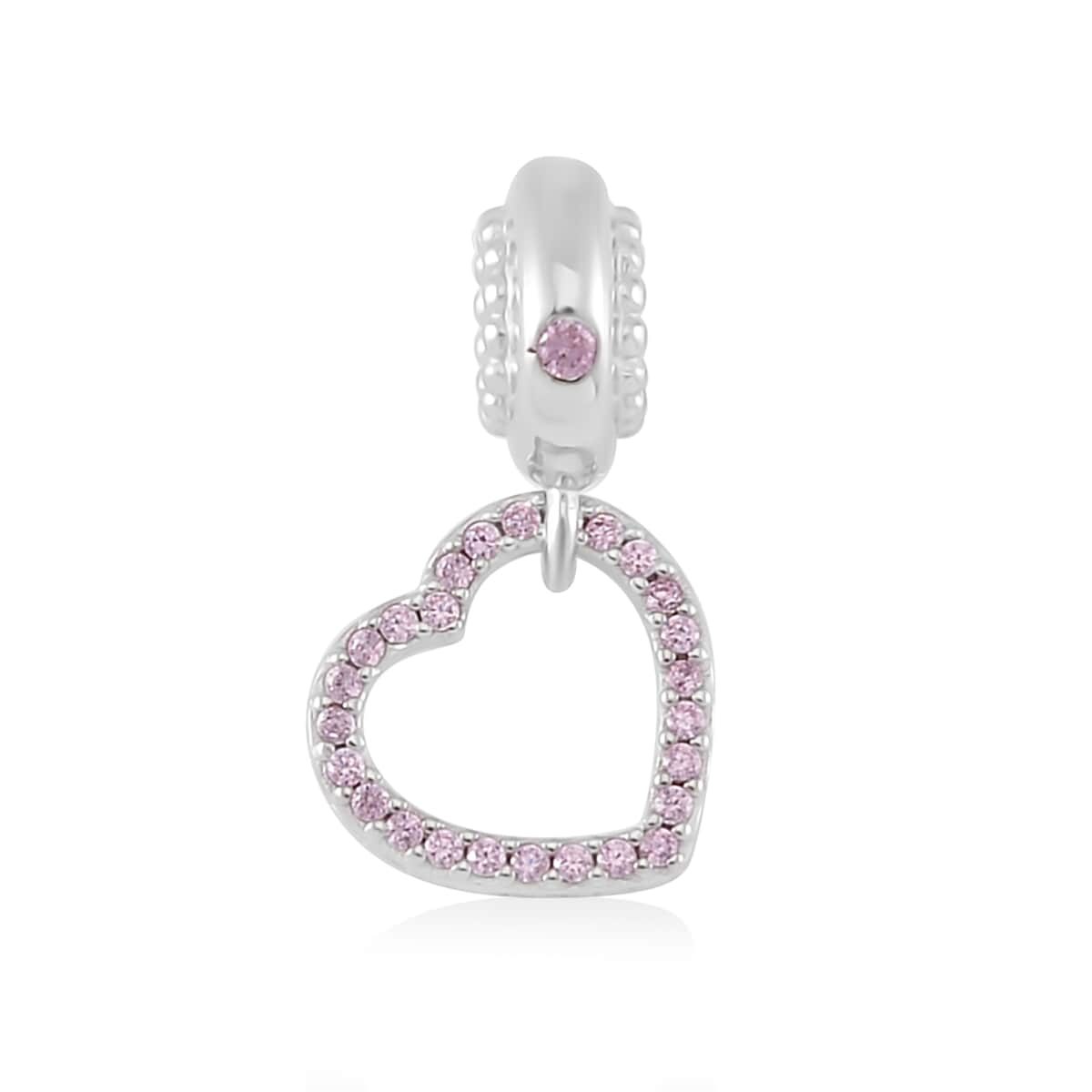 Simulated Pink Diamond Heart Charm in Rhodium Over Sterling Silver image number 0