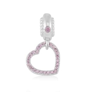 Simulated Pink Diamond Heart Charm in Rhodium Over Sterling Silver