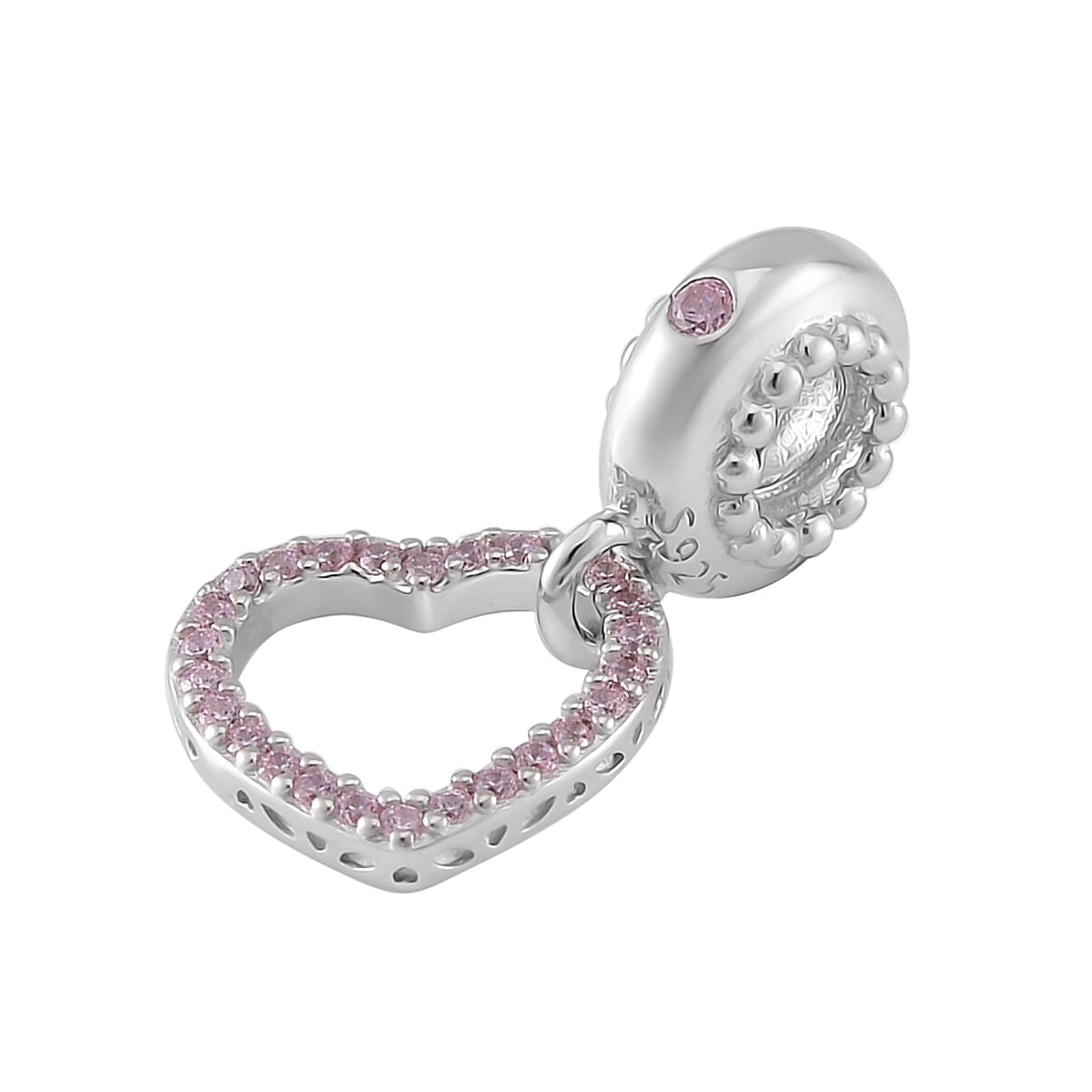 Simulated Pink Diamond Heart Charm in Rhodium Over Sterling Silver