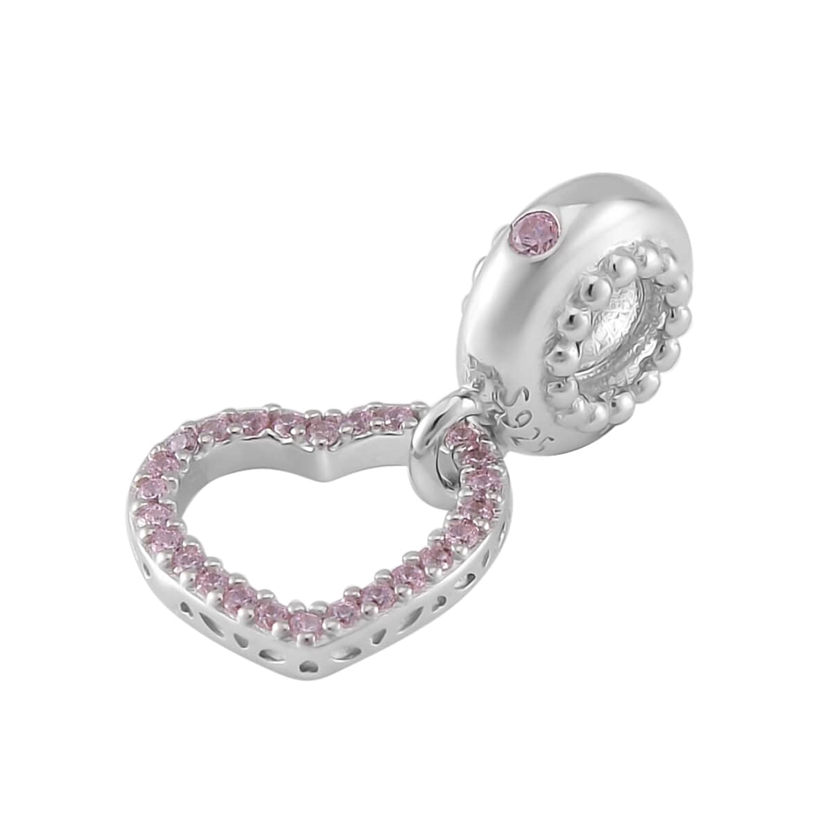 Simulated Pink Diamond Heart Charm in Rhodium Over Sterling Silver image number 2